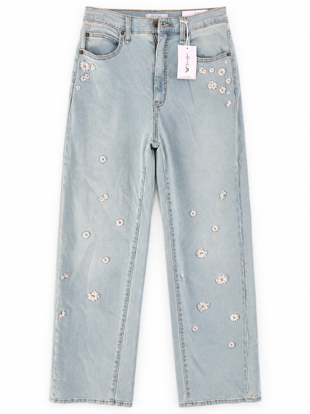 Jessica Simpson Zinnia Daisy Embroidered Wide-Leg Jeans Size 4 NWT